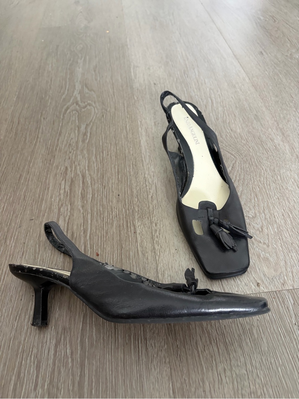 Enzo angiolini‎ Black Leather Slingback Kitten Heel with Tassel